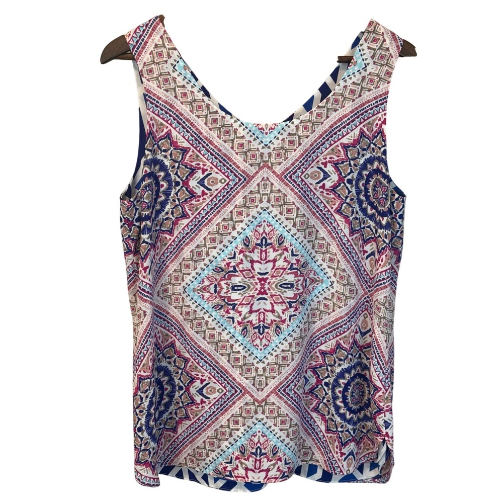 Chico's Reversible Tank Top Blue‎ White and Blue Coral Patterns Size 1